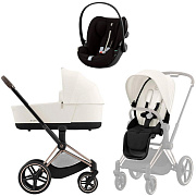 Коляска Cybex Priam IV Rosegold complete и автокресло Cloud G i-Size Moon Black Plus 3 в 1 Off White