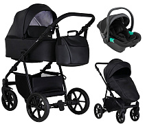 Детская коляска Pituso Tossa Кожа 3 в 1 с автокреслом Santiso Pro Black TS/25/1 Black