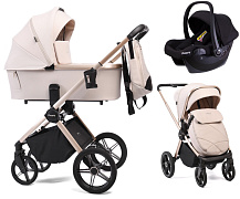Детская коляска Peppy Monaco 3 в 1 с автокреслом Rise Black Beige (бежевый), рама беж, шлифованный алюминий