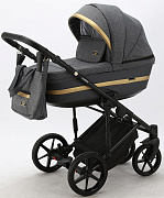 Детская коляска Adamex Rimini 3 в 1 RI97-TIP Т.СЕР+Т.СЕР.КОЖА+ЗОЛОТО.ОТДЕЛКА