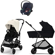 Коляска Cybex Melio Carbon Aton B2 i-Size Bay Blue 3 в 1 Canvas White/Magic Black с дождевиками