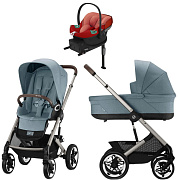 Коляска Cybex Talos S Lux TPE complete Aton S2 Hibiscus Red Base One 4 в 1 Stormy Blue с дождевиками