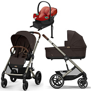 Коляска Cybex Balios S Lux TPE complete Aton S2 Hibiscus Red Base One 4 в 1 Chocolate Brown с дождевиками