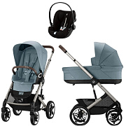 Коляска Cybex Talos S Lux TPE complete Cloud G Moon Black Plus 3 в 1 Stormy Blue с дождевиками