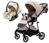 Прогулочная коляска Peppy Amici с автокреслом Jet Beige Beige рама Gold