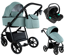 Детская коляска Pituso Tossa 3 в 1 с автокреслом Santiso Pro Black TS/50/06 Pistachio Creme