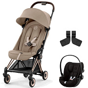 Коляска Cybex Coya Rosegold Frame Cloud G i-Size Magic Black 2 в 1 Cozy Beige с дождевиком и бампером