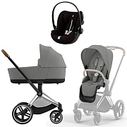 Коляска Cybex Priam IV Chrome Brown complete и автокресло Cloud G i-Size Moon Black Plus 3 в 1 Mirage Grey