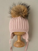 Шапка Little Star Лапша подклад флис, помпон енот 5601 (ЧЗ-нк) пудра 38