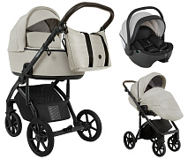 Детская коляска Roan Bass Next 2.0 3 в 1 с автокреслом Pituso Baesa Pro Black,Beige Canopy BSN/45/2 Marzipan/Black/руч.Cappuccino(2 места)