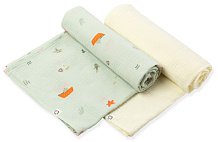 Пелёнки муслиновые Buba Kids, 2 шт, 75х115 см BKMUSSW16 Тихий океан/ сливочный