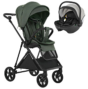 Детская прогулочная коляска Pituso Carbon RX c автокреслом Baesa Pro Black,Beige Canopy Taiga Green/рама carbon