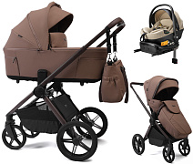 Детская коляска Peppy Soho 4 в 1 с автокреслом Welldon Crown 2 Beige и базой Cappuccino (капучино) рама шоколад