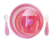 Набор детской посуды Uviton тарелочки, поильник, столовые приборы розовый