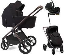 Детская коляска Peppy Soho 4 в 1 с автокреслом Jet Black и базой Black (черный) рама шоколад