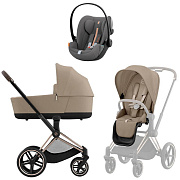 Коляска Cybex Priam IV Rosegold complete и автокресло Cloud G i-Size Lava Grey Plus 3 в 1 Cozy Beige