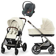 Коляска Cybex Balios S Lux TPE complete Aton B2 Steel Grey 3 в 1 Seashell Beige с дождевиками