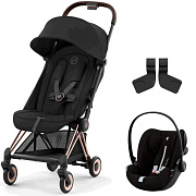 Коляска Cybex Coya Rosegold Frame Cloud G i-Size Moon Black Plus 2 в 1 Sepia Black с дождевиком и бампером