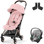 Коляска Cybex Coya Rosegold Frame Aton S2 i-Size Lava Grey 2 в 1 Peach Pink с дождевиком и бампером