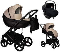 Детская коляска Indigo Tour Eco 3 в 1 с автокреслом Avionaut Cosmo Black Te01 черная кожа+бежевая кожа