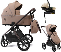 Детская коляска Peppy Soho 4 в 1 с автокреслом Jet Beige и базой Sand (песочный) рама шоколад