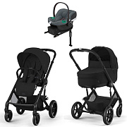 Коляска Cybex Balios S Lux BLK complete Aton B2 Steel Grey Base One 4 в 1 Moon Black с дождевиками