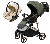 Прогулочная коляска Peppy Amici с автокреслом Jet Beige Green рама Gold