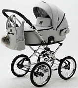 Детская коляска Adamex Porto Retro 3 в 1 PO-PS11 (СВ.СЕРЫЙ+СВ.СЕРАЯ КОЖА)