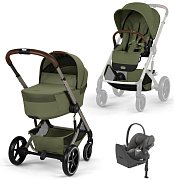 Коляска Cybex Balios S Lux Fold Cot TPE Cloud T Mirage Grey Base T 4 в 1 Moss Green с дождевиками