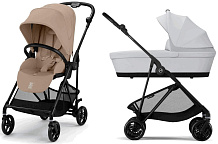 Коляска Cybex Melio Carbon 2 в 1 Almond Beige с дождевиком/Fog Grey