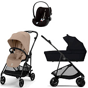 Коляска Cybex Melio Carbon Cloud G i-Size Moon Black Plus 3 в 1 Almond Beige/Magic Black с дождевиками