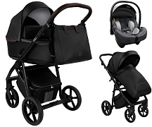 Детская коляска Roan Esso 2025 Кожа 3 в 1 с автокреслом Tutis Elo Lux EduSky Grey ESSK/210/1 Black /Black/руч.Тем.коричневый