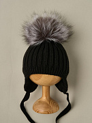 Шапка Little Star Лапша подклад флис, помпон чернобурка 5601 черный 38