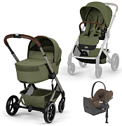 Коляска Cybex Balios S Lux Fold Cot TPE Cloud T Coconut Brown Plus Base T 4 в 1 Moss Green с дождевиками