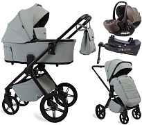 Детская коляска Peppy Monaco Plus 4 в 1 с автокреслом Verona Brown и базой Mint (мятный), рама черная