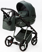 Детская коляска Adamex Quantum Superstar Deluxe 2 в 1 Q-STAR140-K (Т.ЗЕЛЕН.КОЖА+Т.ЗЕЛЕН.ДНО+ХРОМ.РАМА)