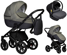 Детская коляска Indigo Mio S 3 в 1 с автокреслом Avionaut Cosmo Grey 05 т.серая кожа+зеленый