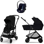 Коляска Cybex Melio Carbon Cloud G i-Size Ocean Blue Plus 3 в 1 Magic Black с дождевиками