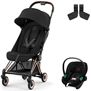Коляска Cybex Coya Rosegold Frame Aton S2 i-Size Moon Black 2 в 1 Sepia Black с дождевиком и бампером