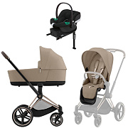 Коляска Cybex Priam IV Rosegold complete Aton B2 Volcano Black Base One 4 в 1 Cozy Beige