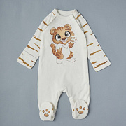 Комбинезон-асим Little Star Тигренок на кнопках интерлок 30-8692 крем 74