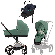 Коляска Cybex Priam IV Rosegold complete Aton S2 Ocean Blue Base One 4 в 1 Leaf Green