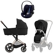 Коляска Cybex Priam IV Rosegold complete и автокресло Cloud G i-Size Ocean Blue Plus 3 в 1 Sepia Black