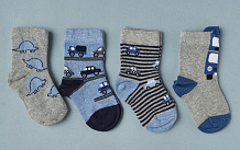 Носочки тонкие Little Star 3062 4 шт в уп машинки, голубой, серый, 10 см 62
