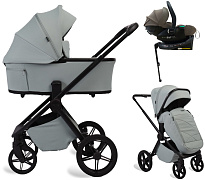 Детская коляска Peppy Monaco Plus 4 в 1 с автокреслом Jet Brown и базой Mint (мятный), рама черная