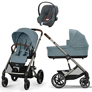 Коляска Cybex Balios S Lux TPE complete Aton B2 Steel Grey 3 в 1 Stormy Blue с дождевиками