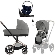 Коляска Cybex Priam IV Rosegold complete Cloud T Rebellious Luxury Denim Blue Base T 4 в 1 Mirage Grey