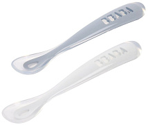 Набор Beaba из двух силиконовых ложек, для кормления, с боксом для хранения, 4 м+ 913620 Pebble/Cloud blue