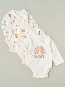 Боди на запахе Little Star Радуга интерлок, дл.рукав 3 шт 7124 крем 56