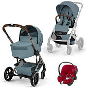 Коляска Cybex Balios S Lux Fold Cot TPE Aton B2 Dynamic Red 3 в 1 Stormy Blue с дождевиками